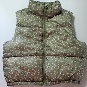 Floral Green Puffer Vest Girls XL Teen Green Pink Purple Preteen Vest